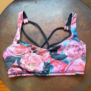 Lululemon Athletica Pink and Black Floral Sports Bra
